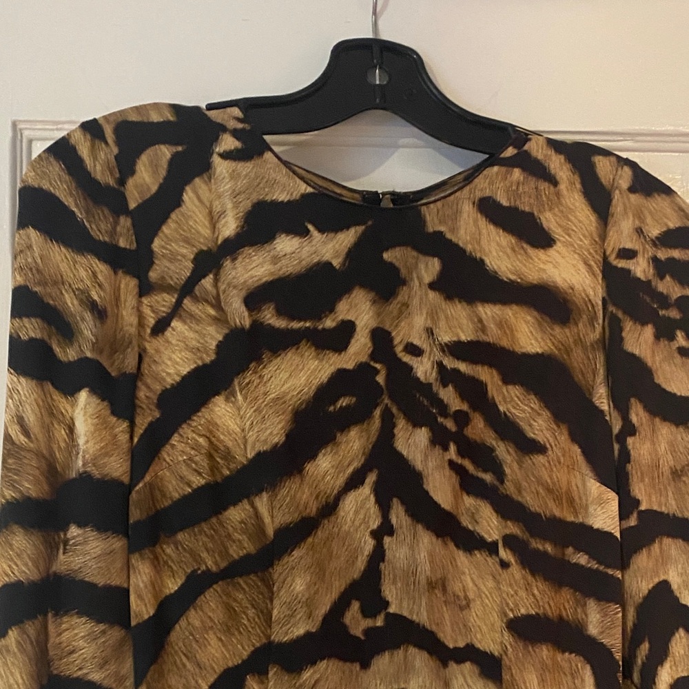 Dolce & Gabbana Brown Leopard Print Silk Midi Dress with Long Sleeves - Picture 3 of 7